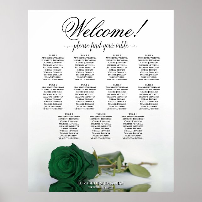 Poster Gráfico de Assentos de Casamento com 11 Mesas Rosa (Frente)