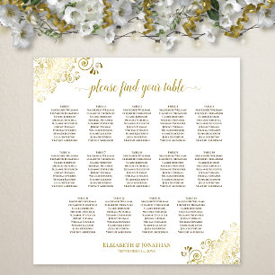 Poster Gráfico de Assentos de Casamento com 14 Mesas Dour