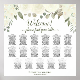 Poster Gráfico de Assentos de Casamento com 17 Mesas em F