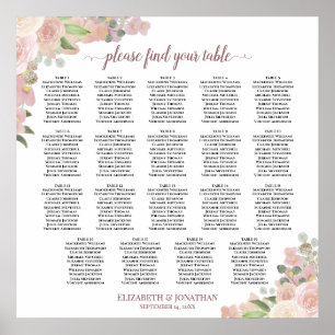 Poster Gráfico de Assentos de Casamento com 19 Mesas Flor