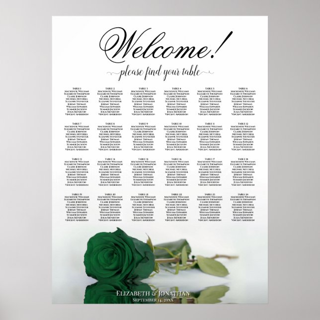 Poster Gráfico de Assentos de Casamento com 24 Mesas Rosa (Frente)