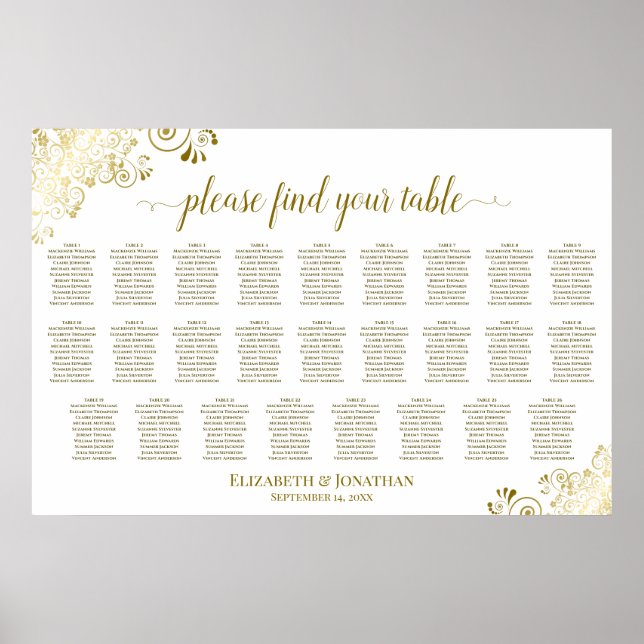 Poster Gráfico de Assentos de Casamento com 26 Mesas com  (Frente)