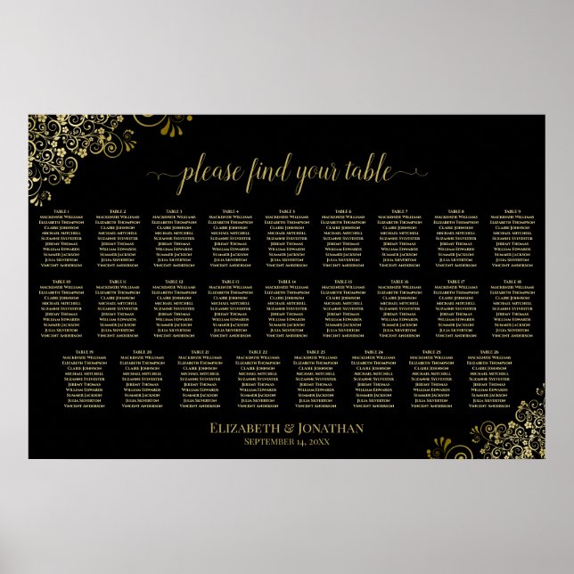 Poster Gráfico de Assentos de Casamento com 26 Mesas com  (Frente)