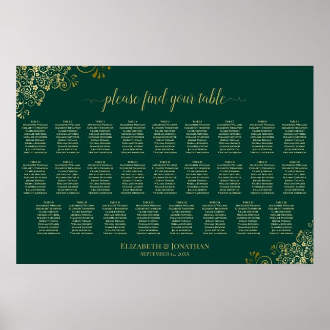 Poster Gráfico de Assentos de Casamento com 26 Mesas Esme (Frente)