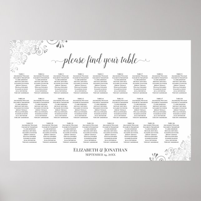 Poster Gráfico de assentos de casamento com 26 mesas Prum (Frente)