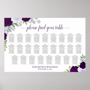 Poster Gráfico de Assentos de Casamento com 26 Mesas Rosa