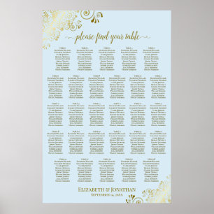 Poster Gráfico de Assentos de Casamento com 28 Mesas Azul