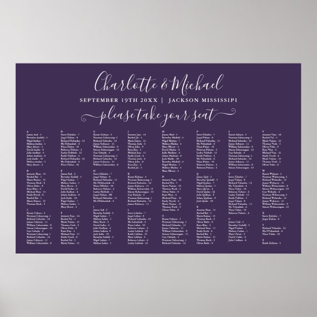 Poster Gráfico de Assentos de Casamento com 300 Nomes Rox (Frente)