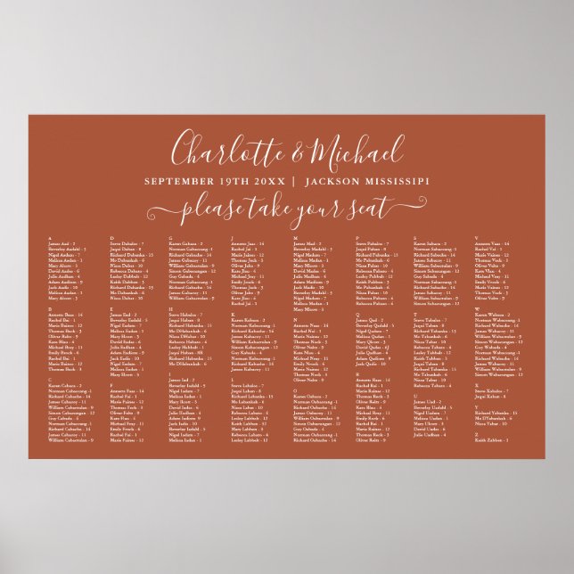 Poster Gráfico de Assentos de Casamento com 300 Nomes Ter (Frente)