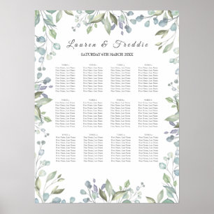 Poster Gráfico de Assentos de Casamento com Aquarela Flor