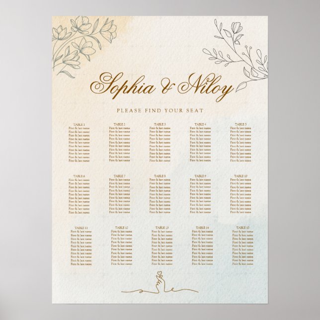 Poster Gráfico de Assentos de Casamento com Arte de Linha (Frente)