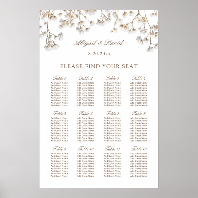 Poster Gráfico de Assentos de Casamento com Bebê Respiraç (Frente)