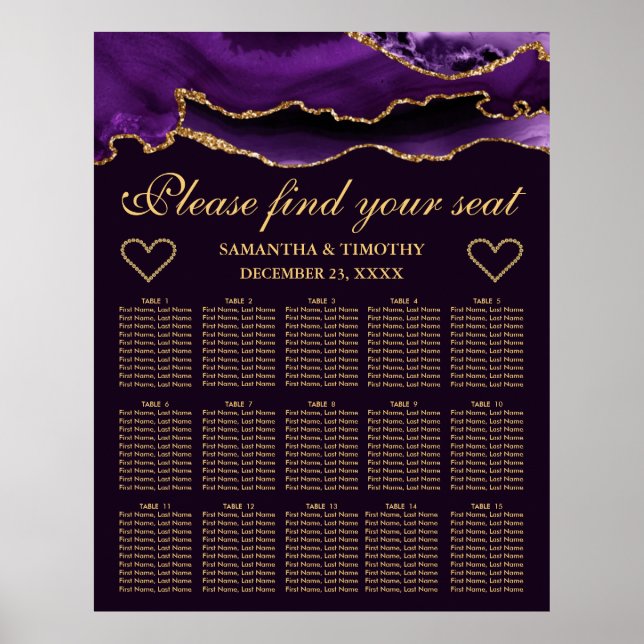 Poster Gráfico de Assentos de Casamento com Brilho de Ága (Frente)