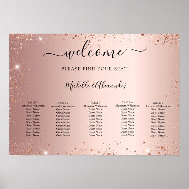 Poster Gráfico de assentos de casamento com brilho dourad (Frente)