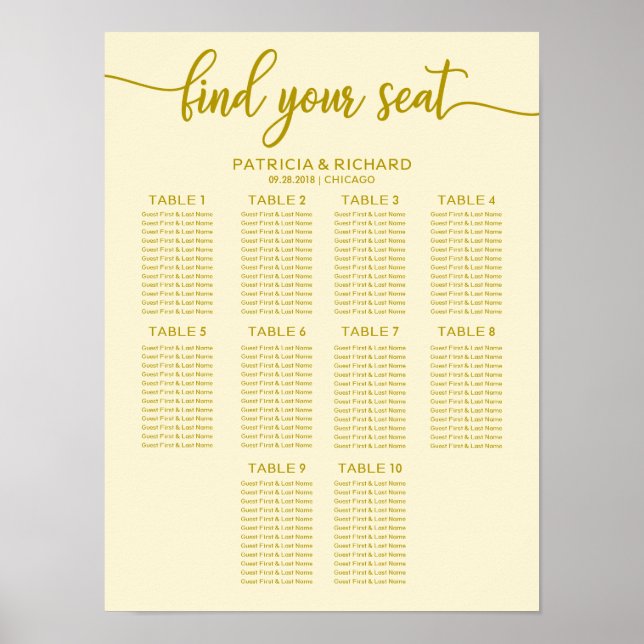 Poster Gráfico de Assentos de Casamento com Caligrafia Ma (Frente)