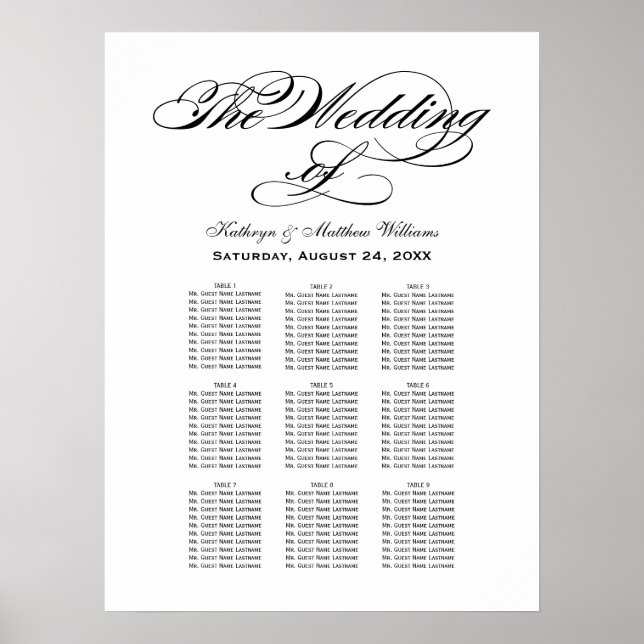 Poster Gráfico de Assentos de Casamento com Caligrafia Pr (Frente)