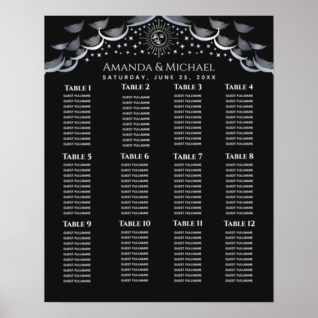 Poster Gráfico de Assentos de Casamento com Cartão de Tar (Frente)