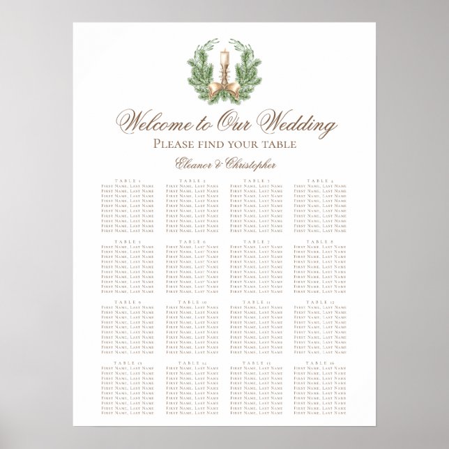 Poster Gráfico de Assentos de Casamento com Coroa de Nata (Frente)