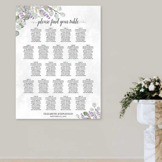 Poster Gráfico de Assentos de Casamento com Eucalipto Lav (In Situ on Wall)