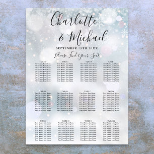 Poster Gráfico de Assentos de Casamento com Flocos de Nev