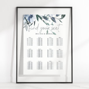 Poster Gráfico de Assentos de Casamento com Flores Azuis