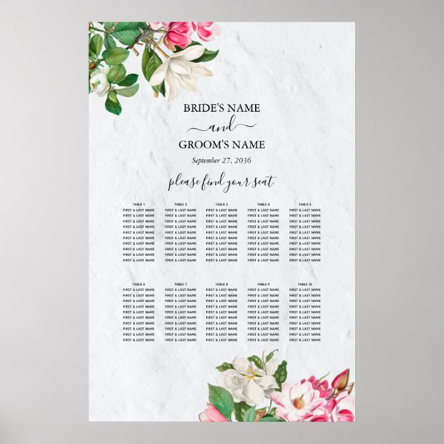 Poster Gráfico de Assentos de Casamento com Flores de Mag (Frente)