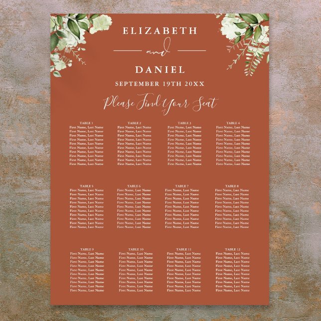 Poster Gráfico de Assentos de Casamento com Flores de Ter (Terracotta Floral Greenery Wedding Seating Chart)