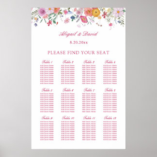 Poster Gráfico de Assentos de Casamento com Flores Silves