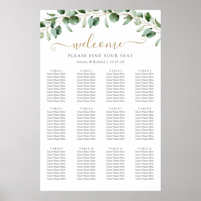 Poster Gráfico de Assentos de Casamento com Folhagem de E (Frente)