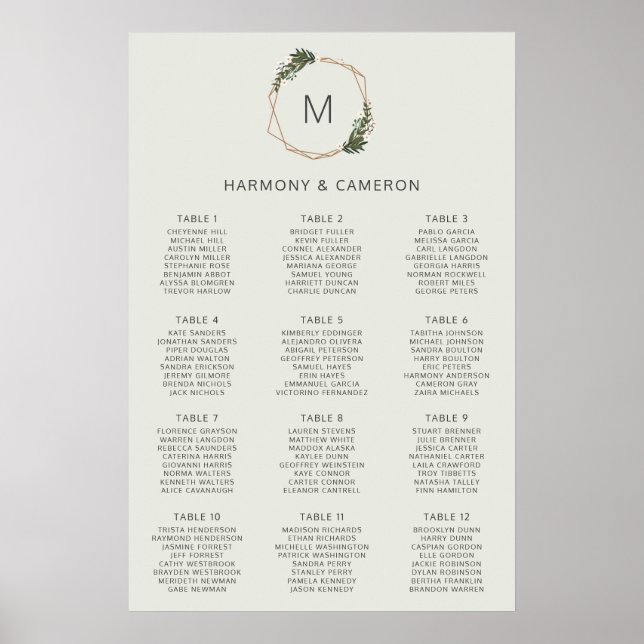 Poster Gráfico de Assentos de Casamento com Folhagem Geom (Frente)