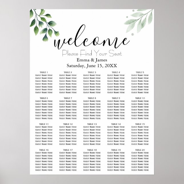 Poster Gráfico de Assentos de Casamento com Folhagem Mode (Frente)