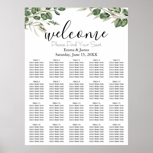 Poster Gráfico de Assentos de Casamento com Folhagem Mode (Frente)