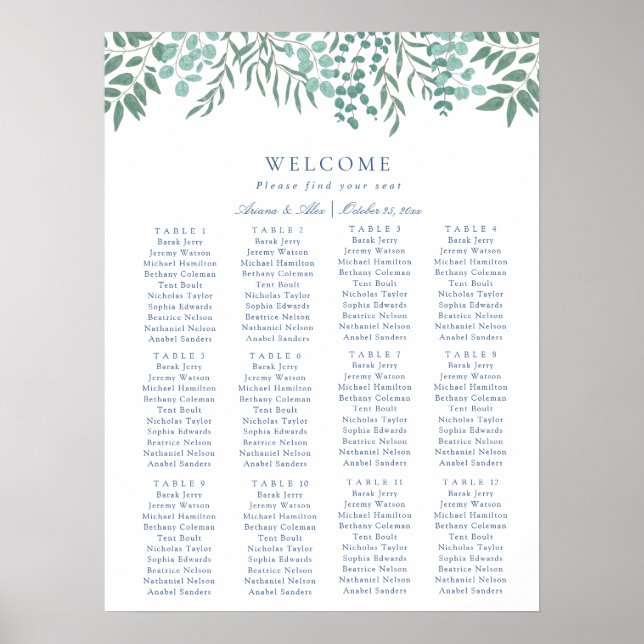 Poster Gráfico de Assentos de Casamento com Folhagem Rúst (Frente)