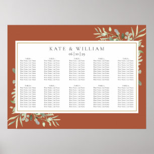 Poster Gráfico de Assentos de Casamento com Folhagem Verd