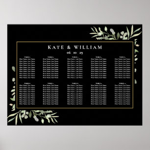 Poster Gráfico de Assentos de Casamento com Folhas em Aqu