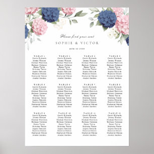 Poster Gráfico de Assentos de Casamento com Hortênsia Flo