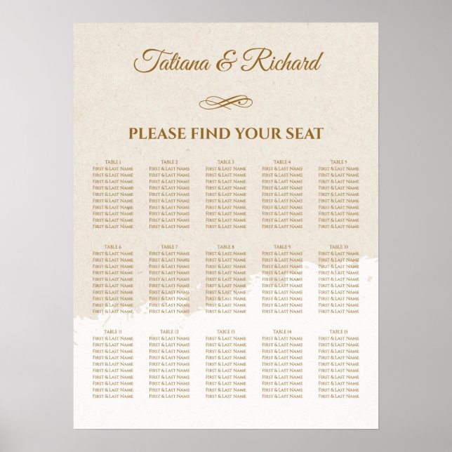 Poster Gráfico de Assentos de Casamento com Letra Dourada (Frente)