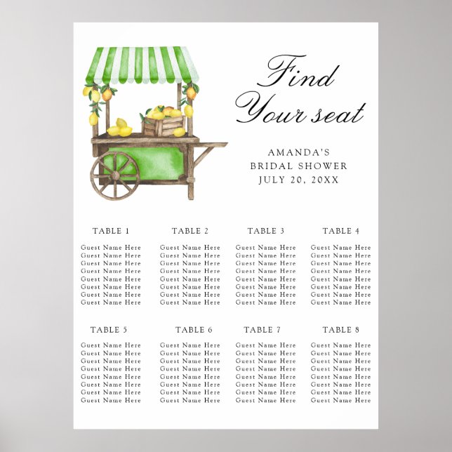 Poster Gráfico de assentos de casamento com limão em aqua (Frente)
