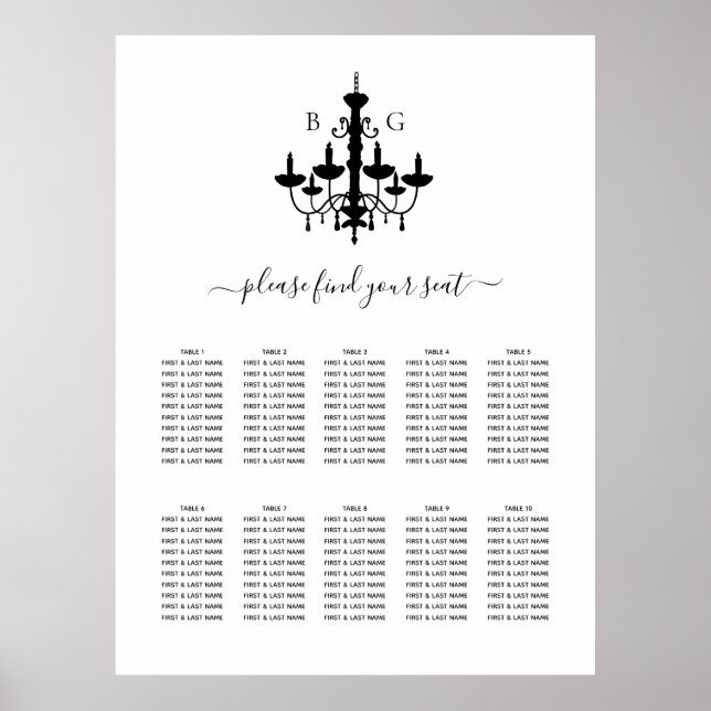 Poster Gráfico de Assentos de Casamento com Lustre Preto  (Frente)