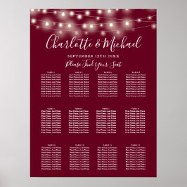 Poster Gráfico de Assentos de Casamento com Luzes de Cord