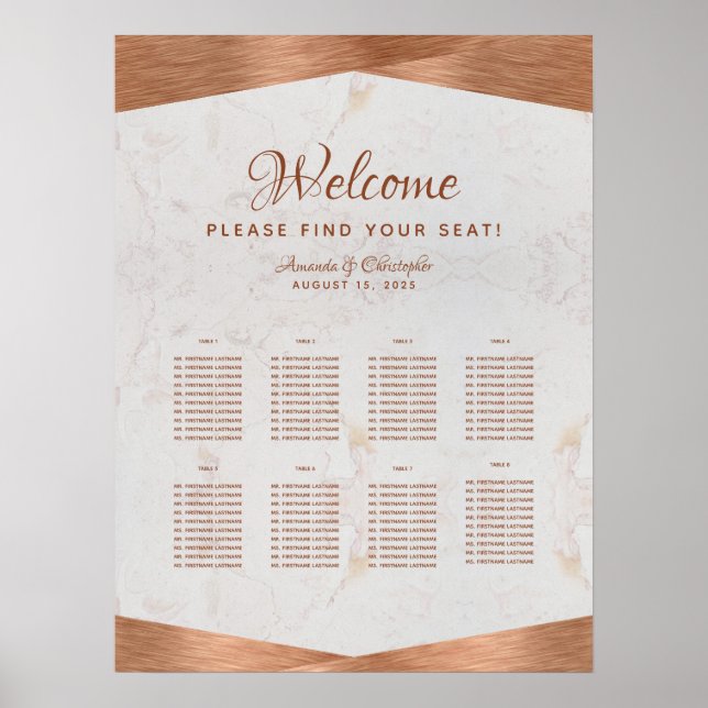 Poster Gráfico de Assentos de Casamento com Mesa 8 em Cob (Frente)