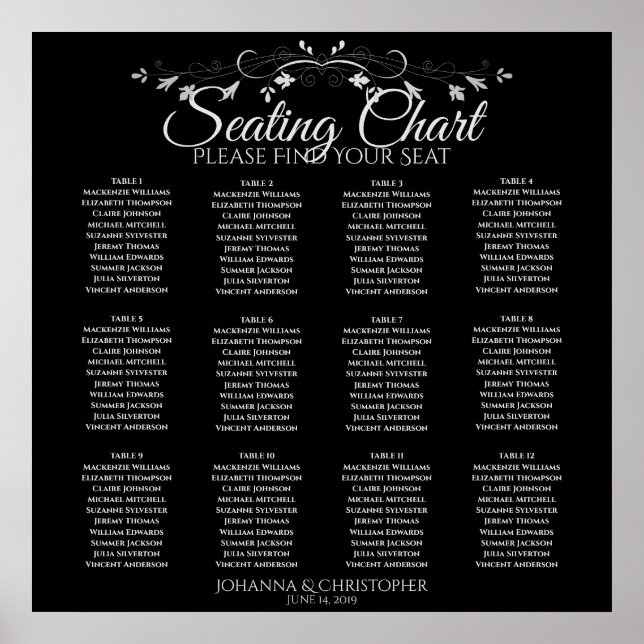 Poster Gráfico de Assentos de Casamento com Mesa de 12 El (Frente)