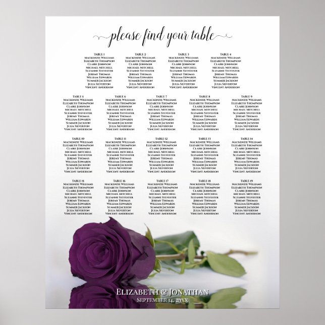 Poster Gráfico de Assentos de Casamento com Mesa de 19 Ro (Frente)