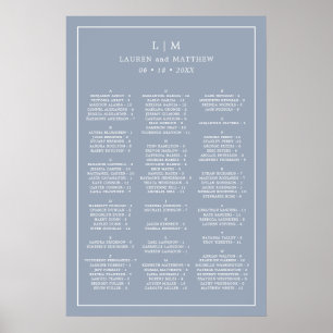 Poster Gráfico de Assentos de Casamento com Monograma Azu