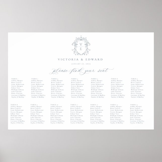 Poster Gráfico de Assentos de Casamento com Monograma Cri (Frente)