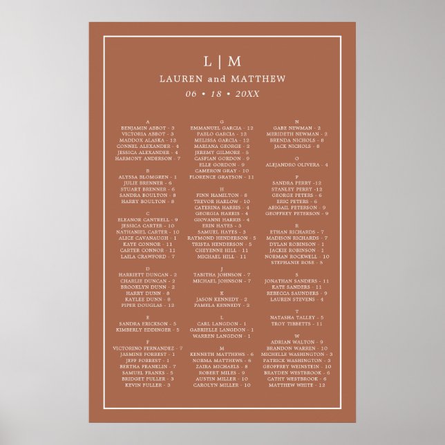 Poster Gráfico de Assentos de Casamento com Monograma de  (Frente)