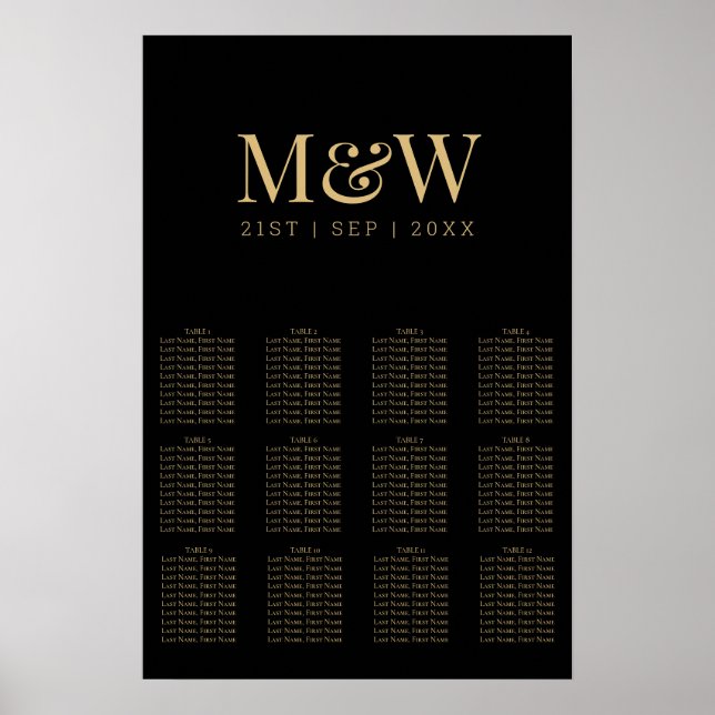 Poster Gráfico de Assentos de Casamento com Monograma em  (Frente)