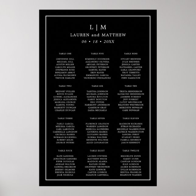 Poster Gráfico de Assentos de Casamento com Monograma Pre (Frente)
