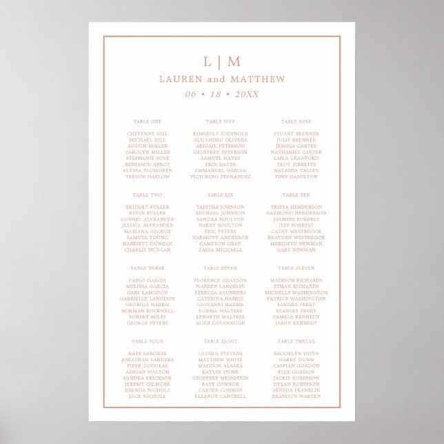 Poster Gráfico de Assentos de Casamento com Monograma Ros (Frente)