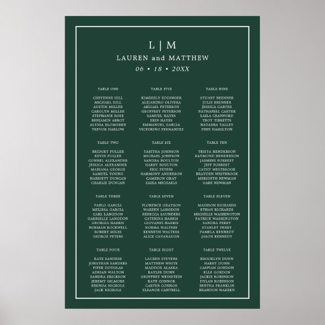 Poster Gráfico de Assentos de Casamento com Monograma Sim (Frente)